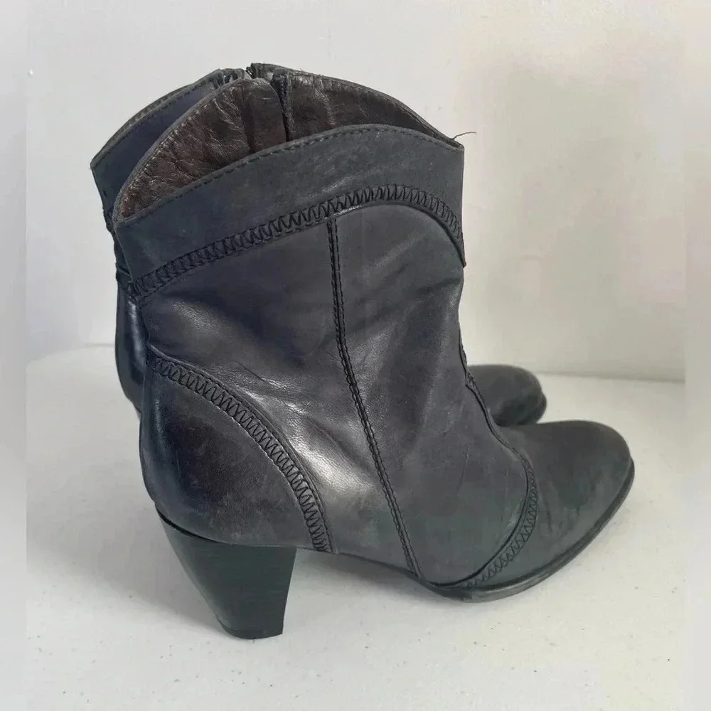 Sesto Meucci Sleek Western Zip Style Charcoal Weave Granny Ankle boots Booties 6
